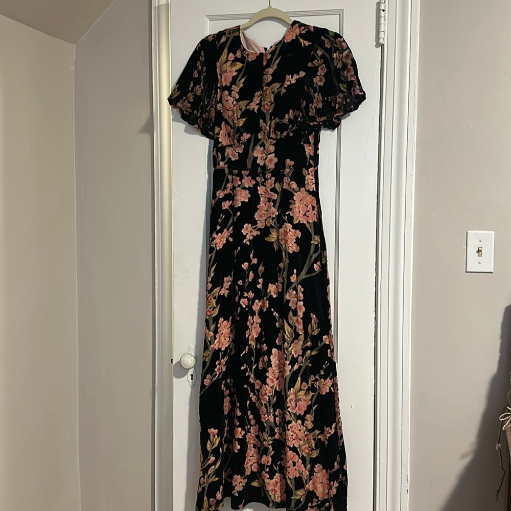 ModCloth Soiree Saunter Velvet Maxi Dress Black Floral